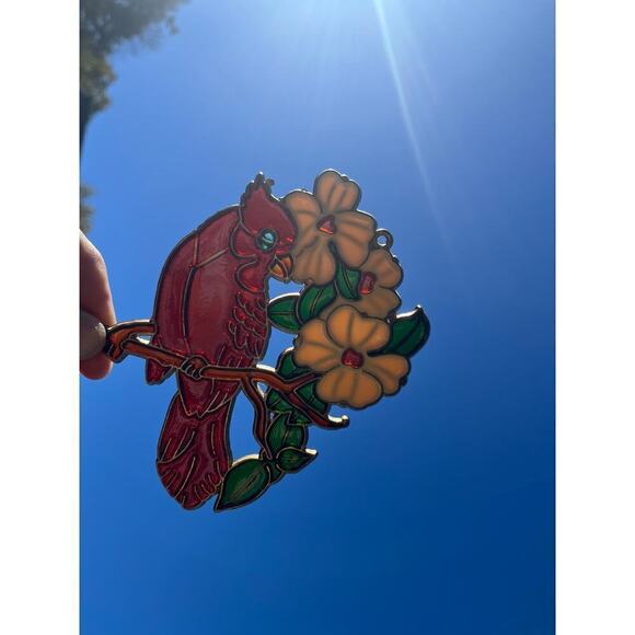 Red Bird w/ floral tree branch window catcher/ sun catcher. Birds. Decor - Picture 3 of 6